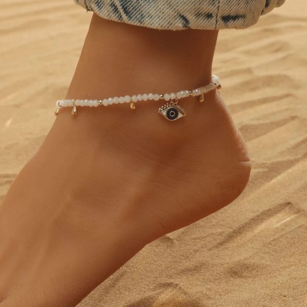 Bracelet de cheville bohème en perles et pendentif "Oeil"