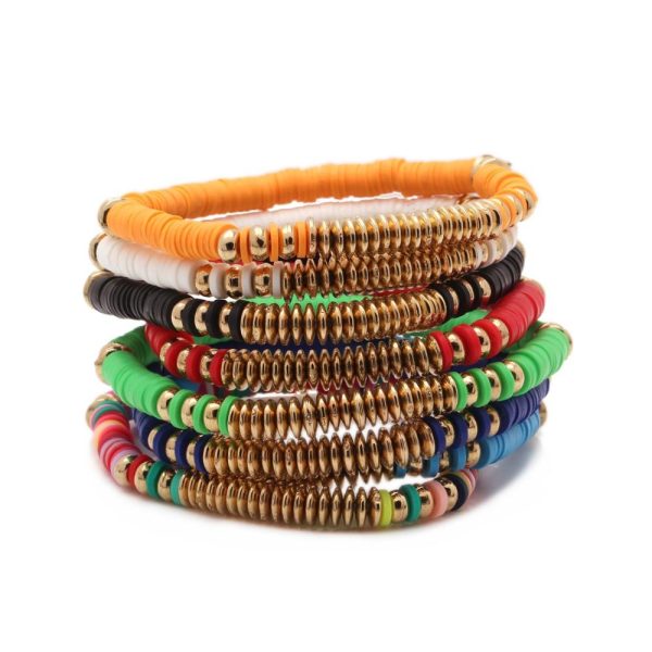 Bracelet africain élastique en perles colorés et dorés