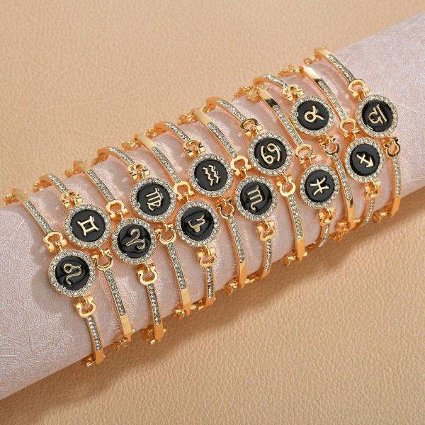 Bracelet signe astrologique chaîne dorée et strass
