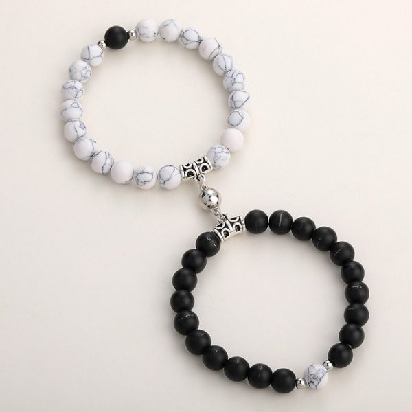 Bracelet de couple en perles naturelles blanc et noir