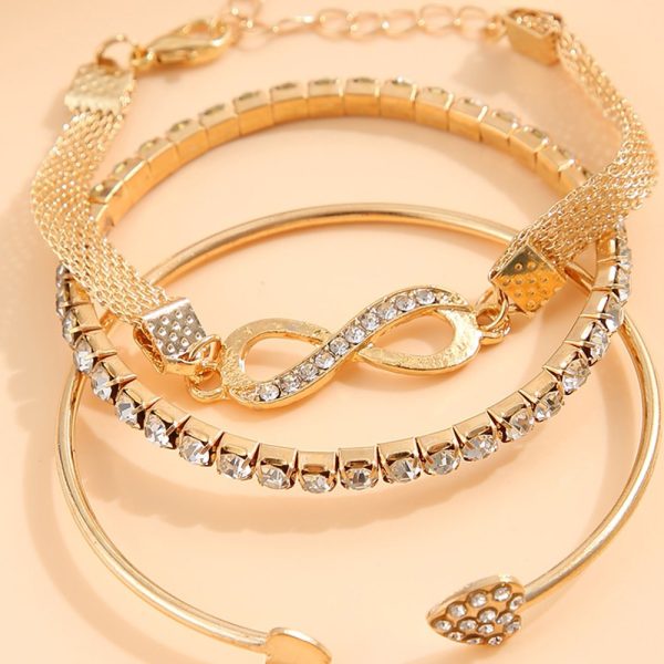 Bracelet breloque 3 pièces dorées élastiques avec cristaux