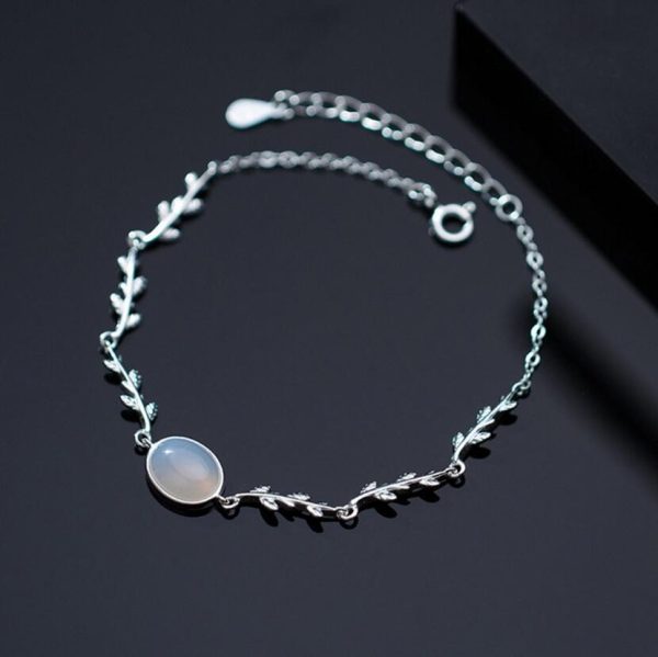 Bracelet pierre de lune chaîne argent motif feuille