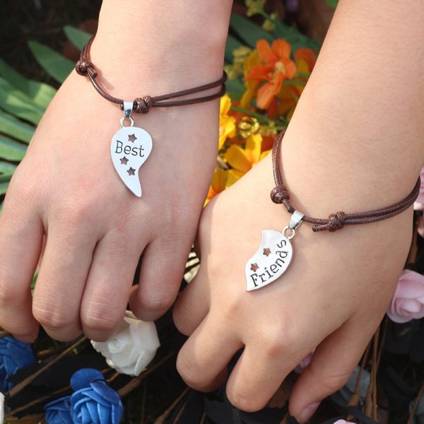 bracelet amitié corde avec pendentif argentée coeur best friends