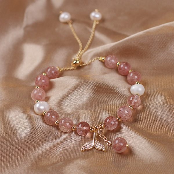 Bracelet quartz rose et perles d'eau douce, queue de poisson