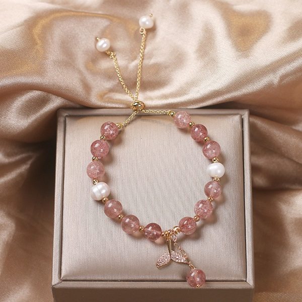 Bracelet quartz rose et perles d'eau douce, queue de poisson