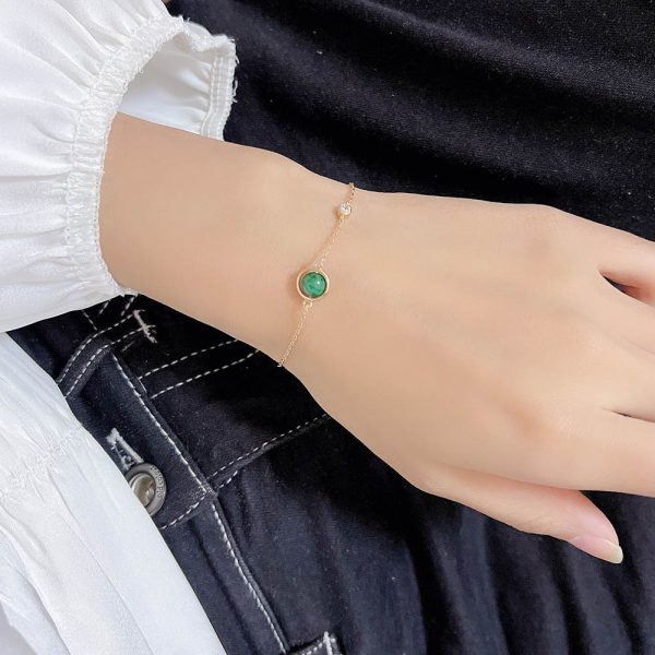 Bracelet malachite fine chaîne or rose et perle de malachite verte