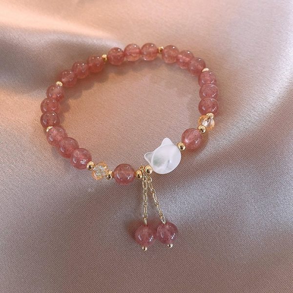 Bracelet quartz rose tête de chat
