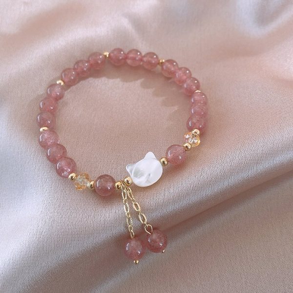 Bracelet quartz rose tête de chat