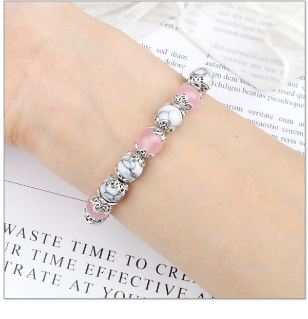 Bracelet quartz rose perles et pierres naturelles blanches