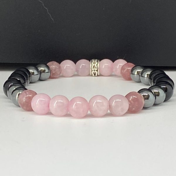 Bracelet quartz rose, tourmaline noire