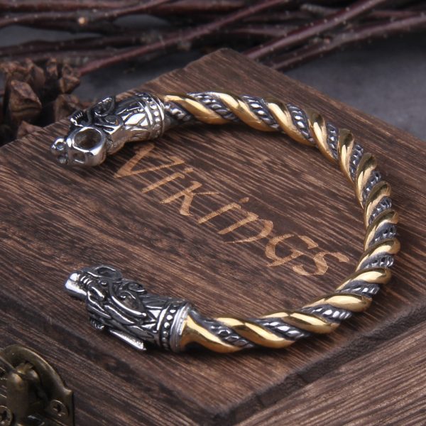 Bracelet viking têtes de dragon argent et or
