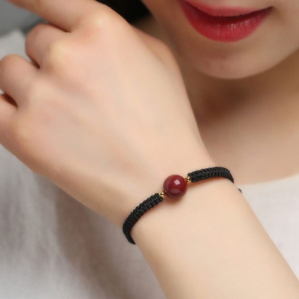 Bracelet bouddhiste, en pierre naturelle cinabre rouge