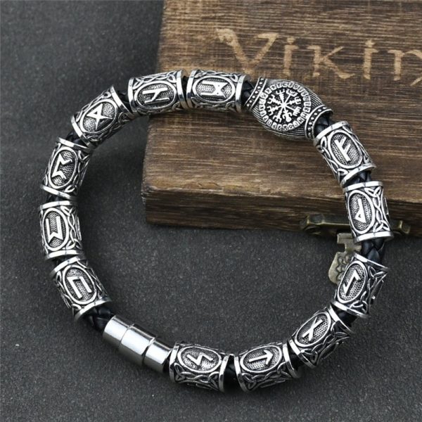 Bracelet viking perles gravées argent