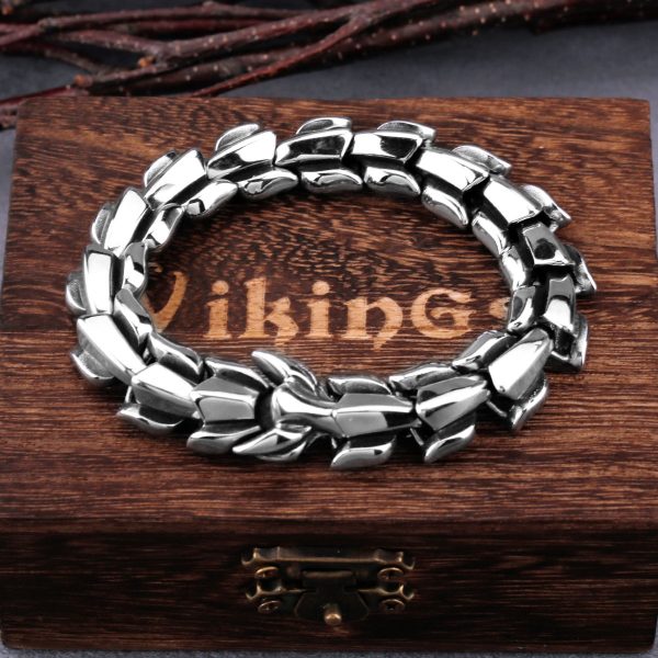 Bracelet viking dragon en acier inoxydable argent