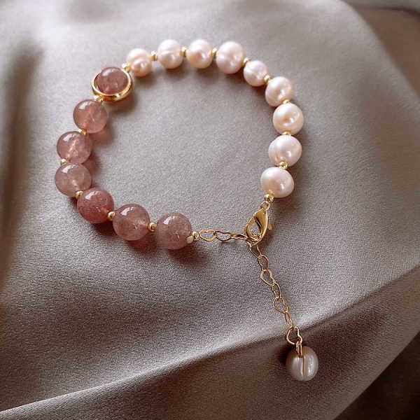 Bracelet quartz rose et perles d'eau douce