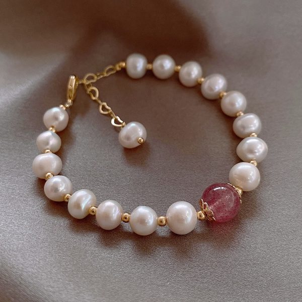 Bracelet quartz rose et perles d'eau douce blanches