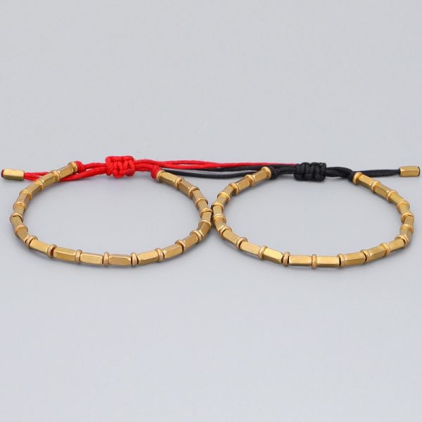 Bracelet bouddhiste tibétain, perles de cuivre, corde rouge ou noire