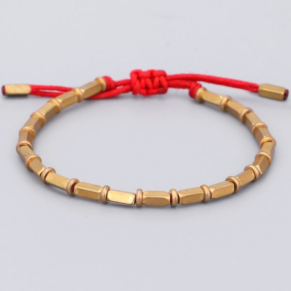 Bracelet bouddhiste tibétain, perles de cuivre, corde rouge ou noire