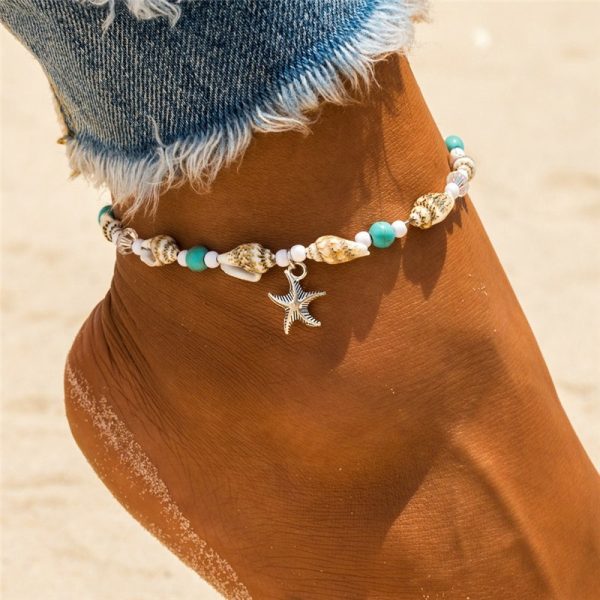Bracelet de cheville avec coquillages et pendentif étoile de mer