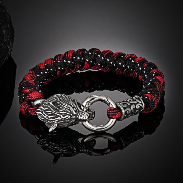 Bracelet viking en corde fermoir tête de loup