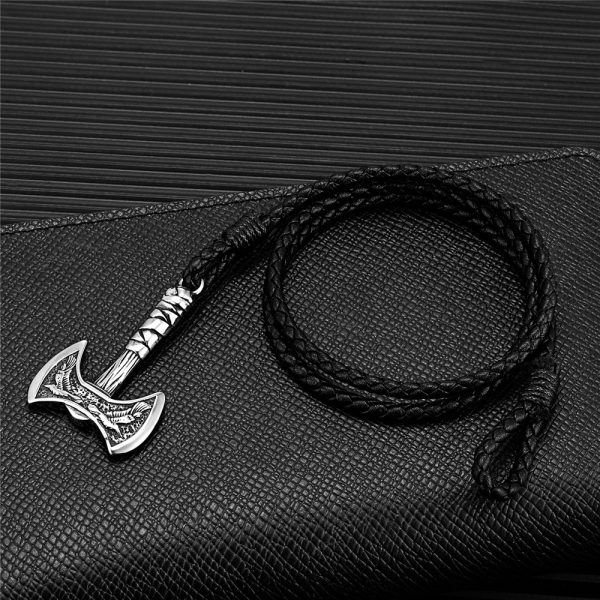 Bracelet viking en cuir et fermoir forme de hache en acier inoxydable