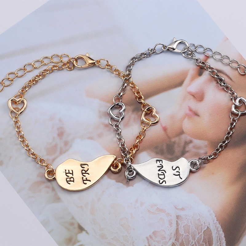 Bracelet d'amitié chaîne avec pendentif coeur brisé Best friends • Joli  Bracelet