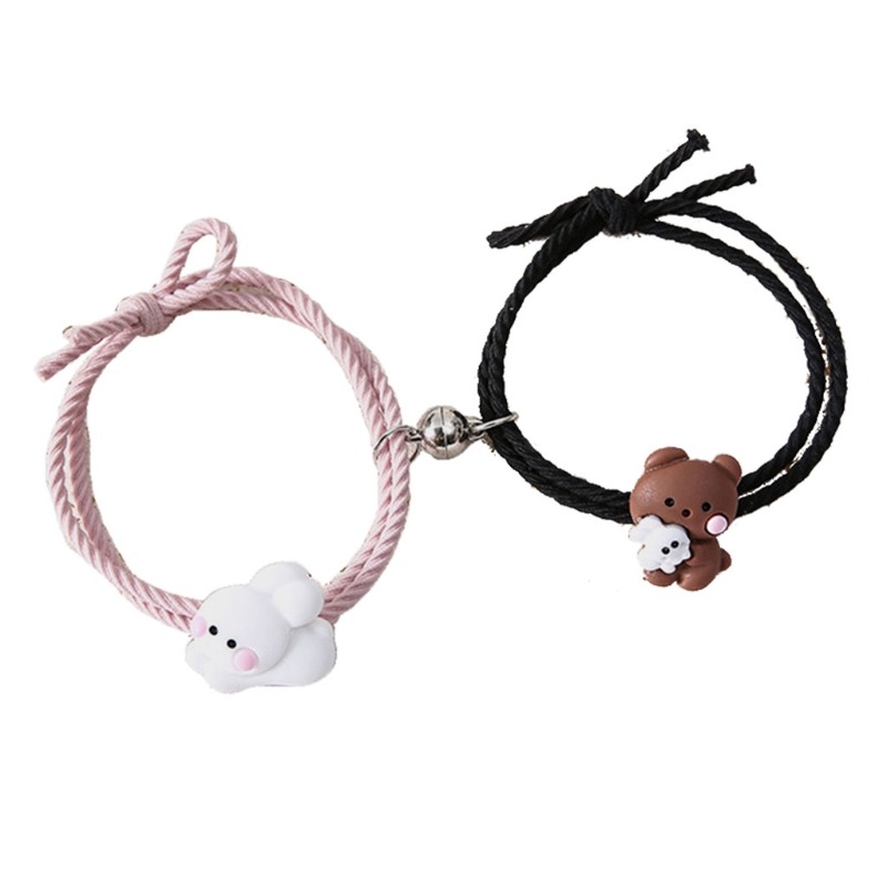 Bracelet amitié en corde tressé magnétique forme cœur 1 paire