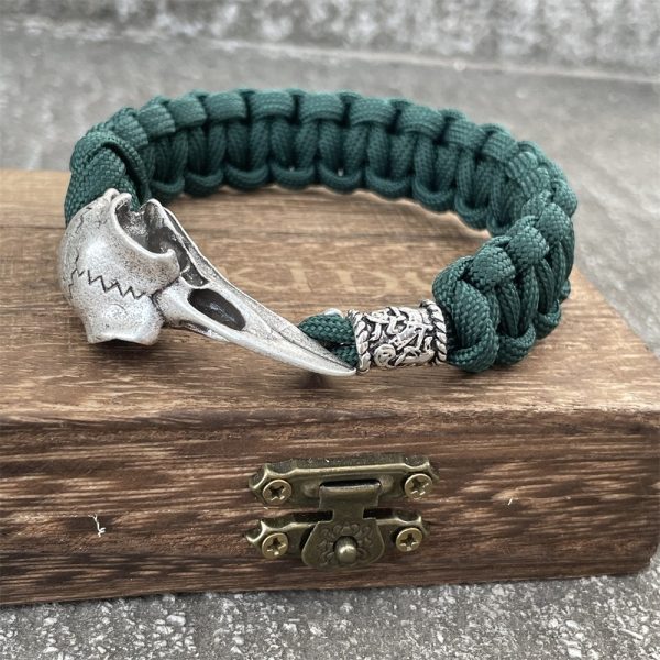 Bracelet viking en corde tressé à la main crane oiseau