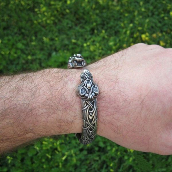 Bracelet viking fait à la main Têtes de Fenrir