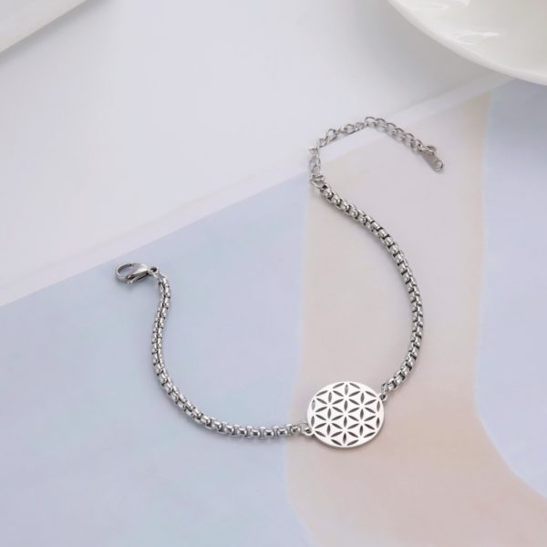 Bracelet arbre de vie pendentif fleur de vie en acier inox argent