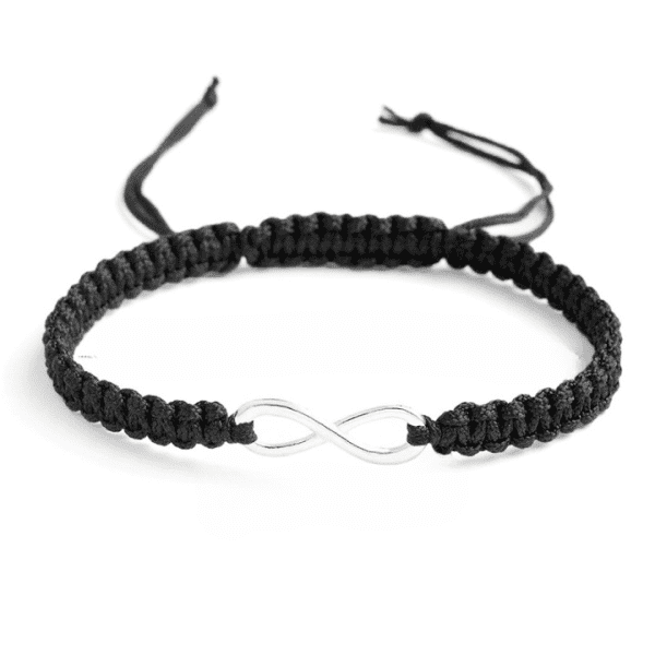 Bracelet amitié corde tressée noire et pendentif "Infini" argent