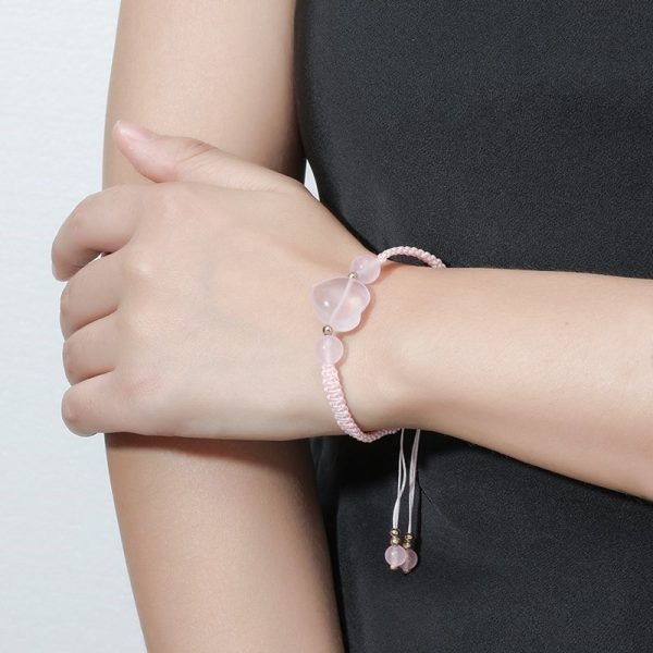 Bracelet quartz rose et coeur ajustable