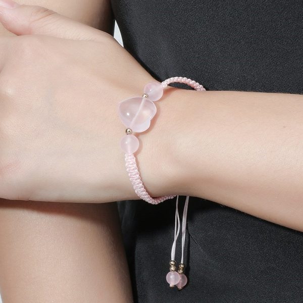 Bracelet quartz rose et coeurs ajustable