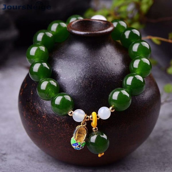 Bracelet malachite perles rondes naturelles vertes et pendentif chaussure