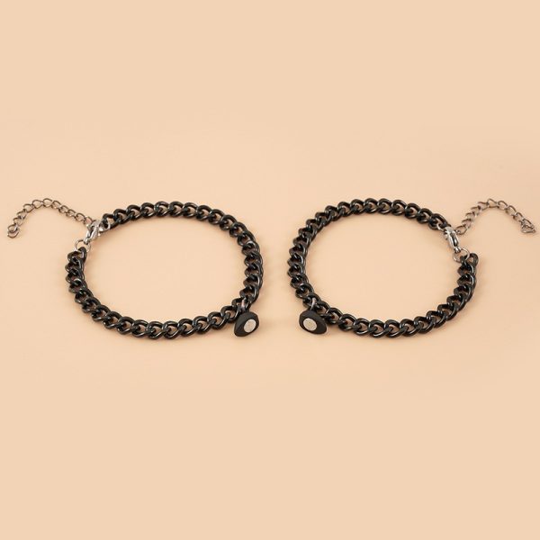 Bracelet de couple coeur magnétique en acier inoxydable noir