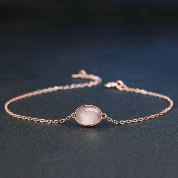 Bracelet quartz rose et argent sterling plaqué or rose