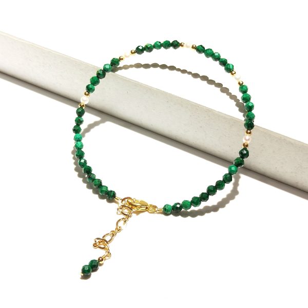 Bracelet malachite vert chaîne dorée