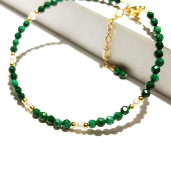 Bracelet malachite vert chaîne dorée