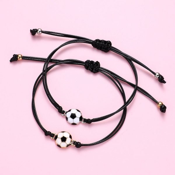 Bracelet d'amitié corde noire avec pendentif ballon de foot