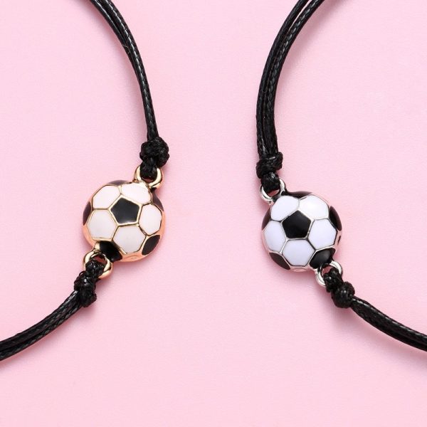Bracelet d'amitié corde noire avec pendentif ballon de foot