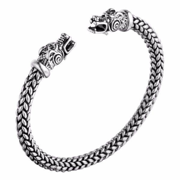 Bracelet viking manchette metal double tête de dragon