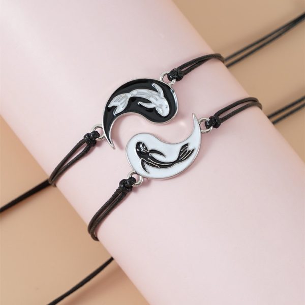 Bracelet amitié en corde avec symbole Ying Yang poisson