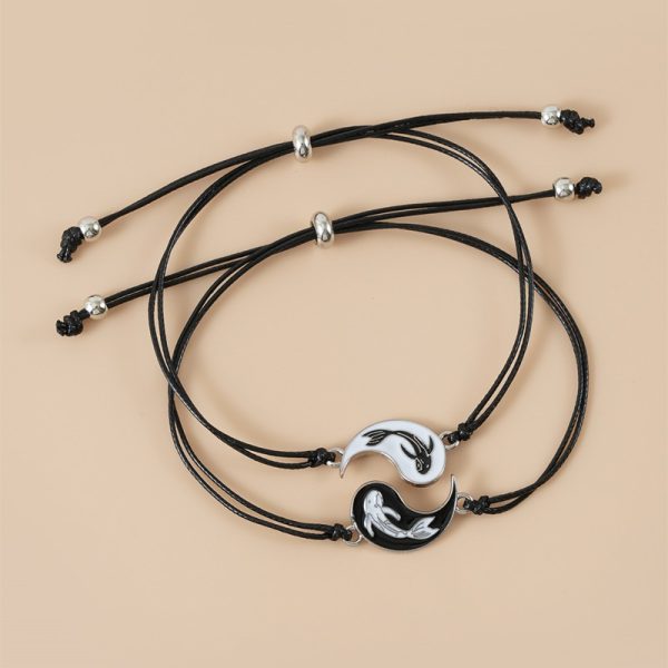 Bracelet amitié en corde avec symbole Ying Yang poisson