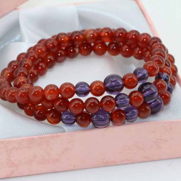 Bracelet cornaline perles rouge 3 rangées