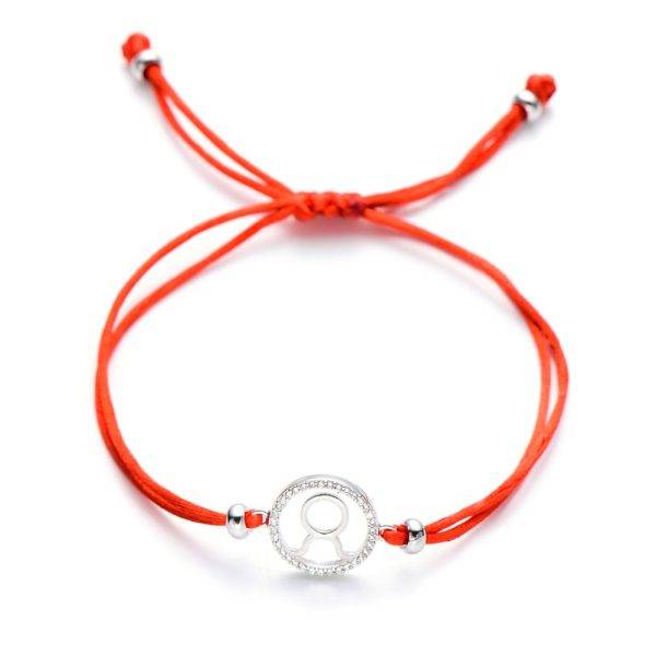Bracelet signe astrologique métal argent zircon et cordon rouge ajustable