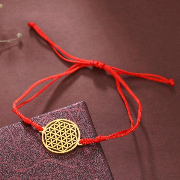 Bracelet arbre de vie pendentif fleur de vie cordon ajustable rouge