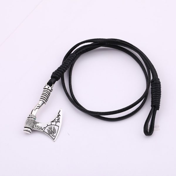 Bracelet viking lacet noir et fermoir hache argentée