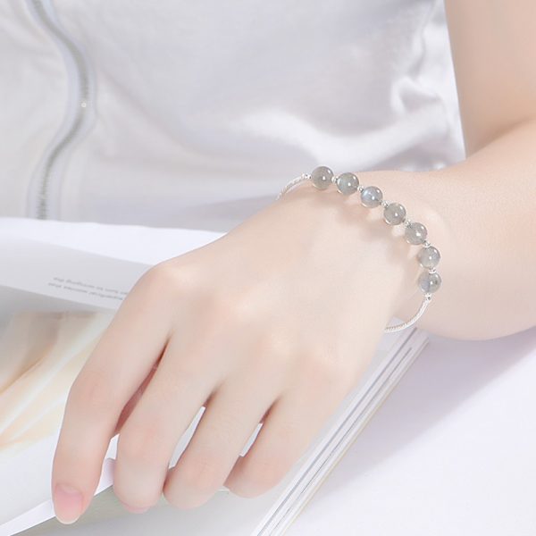 Bracelet pierre de lune perles et argent sterling pour femme