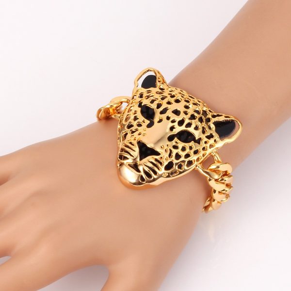 Bracelet africain grosse chaîne et tête de leopard