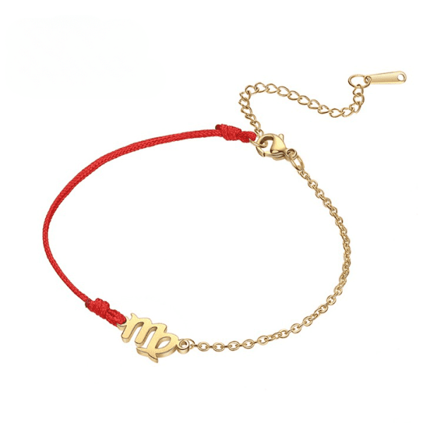 Bracelet signe astrologique doré cordon rouge ajustable